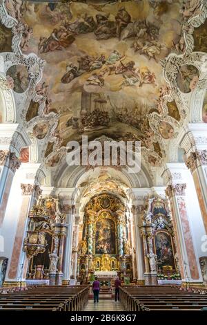 Innenraum Abteikirche St. Michael des Klosters Metten, Niederbayern, Bayern, Deutschland / Abteikirche St. Michaels Inneres, Stift Metten, Mette Stockfoto