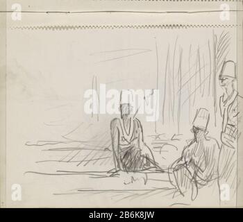 Drei Männer, die in einem Innenraum Fezzen Tragen Drei Männer, die in einem inneren Objekttyp Fezzen tragen: Skizzenblatt Artikelnummer: RP-T-1949-679-110 Aufschriften/Marken: Farbnotiz handschriftliche Beschreibung: Seite 110 aus einem Skizzenbuch mit 67 bladen. Hersteller : Künstler Marius Bauer Stadt Fertigung : Indonesien Datum: 1925 Physische Eigenschaften: Schwarzes Kreidematerial: Papier Kreidegegenstand:  Innendarstellung einer bauaufsitzenden Figur Kopfbedeckung Stockfoto