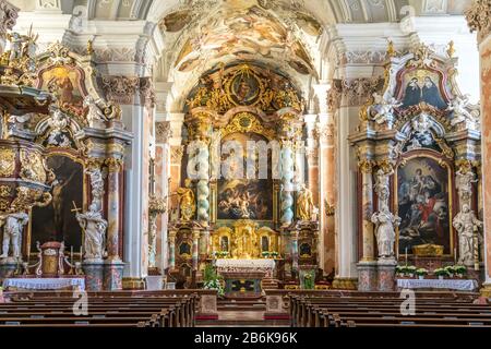 Innenraum Abteikirche St. Michael des Klosters Metten, Niederbayern, Bayern, Deutschland / Abteikirche St. Michaels Inneres, Stift Metten, Mette Stockfoto