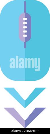 Scrollende Maus Flat Design Cartoon RGB-Farbsymbol. Geste zum Durchsuchen von Internetseiten, Pfeilspitze nach unten. PC-Maus und -Pfeil. Moderner Computer Stock Vektor