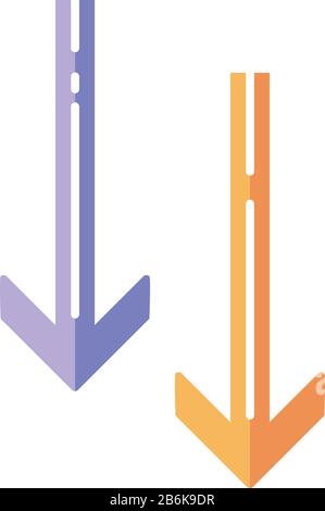 Pfeil nach unten - Symbol für die RGB-Farbe des Cartoons mit flachem Design. Vertikale Richtung für das Durchsuchen von Seiten. Blättern Sie nach unten. Benutzeroberfläche des Menüs "Scrolldown Application" Stock Vektor