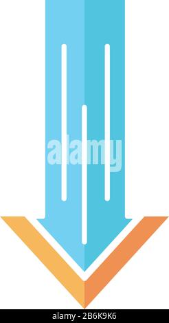 Pfeil nach unten Flat Design Cartoon RGB-Farbsymbol. Navigationstaste für die Scrolldown-Benutzeroberfläche. Wischen Sie mit der Geste nach unten. Fahrtrichtungsanzeiger. Herunterladen Stock Vektor