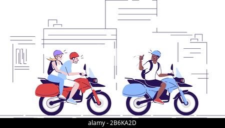 Menschen auf Motorrädern - Abbildung mit flachen Pudel. Touristen fahren mit dem Fahrrad in der Stadt. Verbinden Sie das mit dem lokalen Transport und dem Fremdenführer. Indonesien Tourismus 2D Cartoon Stock Vektor