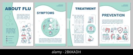 Über die Vorlage für Grippe-Broschüren. Grippesymptome. Krankheitsbewusstsein. Flyer, Broschüre, Broschürendruck, Coverdesign mit linearen Symbolen. Vektorlayouts für Stock Vektor