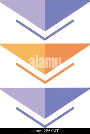 Drei Abwärtspfeile für das RGB-Farbsymbol im Cartoon. Richtung für das Durchsuchen von Seiten, herunterladen. Website-Zeiger. Web-Cursor. Scrolldown-App-Schnittstelle Stock Vektor