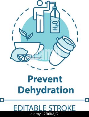 Symbol "Dehydrierung verhindern". Energie aus der Ernährung. Feuchtigkeitsspendende und Hautpflege. Bleiben Sie hydratisierte Idee dünne Linie Illustration. Vektor-isolierter Umriss Stock Vektor