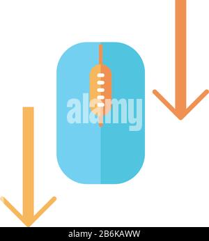 Scrollen Sie mit der Maus nach unten, um das RGB-Farbsymbol im Cartoon zu sehen. Pfeile zum Durchsuchen von Internetseiten. Gestenanzeige für Scrolldown. Website-Zeiger. Web-Cursor. PC Stock Vektor