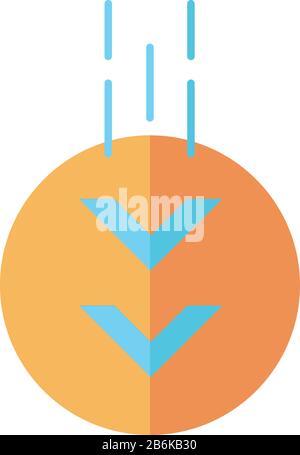 Pfeil nach unten im Kreis - Symbol für die RGB-Farbe des Cartoons im flachen Design. Anzeige für das Durchsuchen von Seiten mobiler Anwendungen. Web-Cursor. Scrolldown-Taste. Zwei Pfeilspitzen in Stock Vektor