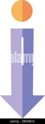 Pfeil nach unten und Symbol für die RGB-Farbe des Cartoons im kreisförmigen Design. Vertikale Bildlauf-Geste für Touchscreen. Scrolldown-Anzeige. Download-Prozess, Web Stock Vektor