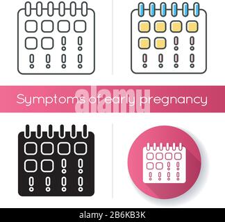 Symbol für verpassten Zeitraum. Frühsymptom der Schwangerschaft. Menstruationskalender. Regulärer monatlicher Zeitraum. Zeitplanverfolgung. Datum markieren. Lineares Schwarz und RGB Stock Vektor