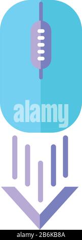 Scrollen nach unten Computermaus Flat Design Cartoon RGB-Farbsymbol. Pfeil zum Durchsuchen von Internetseiten. Gestenanzeige für Scrolldown. Web-Cursor. PC-Maus und Stock Vektor