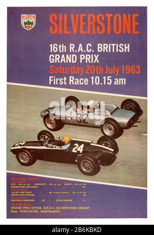 Vintage-Poster für das Formel-1-Rennen des RAC British Grand Prix 1963 in Silverstone Stockfoto