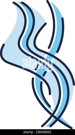 Symbol für blaue RGB-Farbe für Windblasen. Kalte Frischluftwirbel. Guter Geruch, Parfümduft. Aromatischer Duft. Rauchpuff, Dampflocken, Brise. Windig wehend Stock Vektor