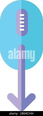 Maus- und Abwärtspfeil, flaches Cartoon-RGB-Farbsymbol. Anzeige für das Scrollen der Webseite nach unten. Cursorrichtung. PC-Maus mit beweglicher Pfeilspitze. App Stock Vektor