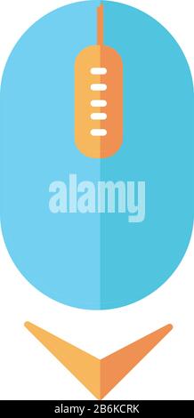 Scrollende Maus Flat Design Cartoon RGB-Farbsymbol. Pfeilanzeige nach unten. Cursor zum Durchsuchen von Internetseiten. PC-Maus. Modernes Computerelement Stock Vektor