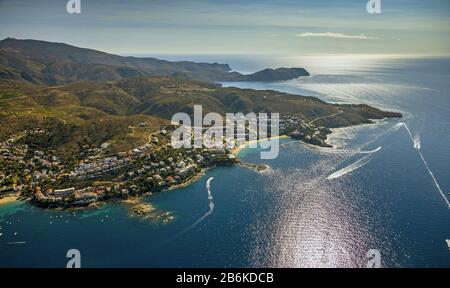 , Vacation Spot Roses at Mediterranean Sea, Luftbild, 23.07.2014, Spanien, Katalonia, Roses Stockfoto