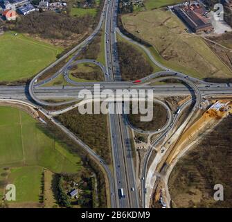 , Erweiterungsarbeiten am Autobahnkreuz A 3 Breitscheid / A52 Breitscheid, 19.03.2012, Luftaufnahme, Deutschland, Nordrhein-Westfalen, Breitscheid Stockfoto