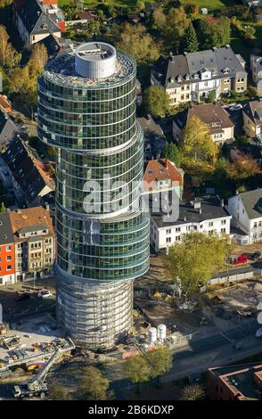 Baustelle der Bürotürme Exzenterhaus auf einem ehemaligen Bunker an der Bochumer Universitätsstraße, 28.10.2012, Luftaufnahme, Deutschland, Nordrhein-Westfalen, Ruhrgebiet, Bochum Stockfoto