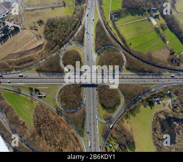 , Autobahnkreuz Hilden auf der Autobahn A 3 mit 46, 19.03.2012, Luftbild, Deutschland, Nordrhein-Westfalen, Hilden Stockfoto