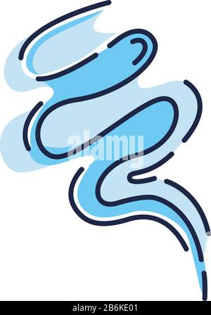 Symbol für blaue RGB-Farbe für Windblasen. Kalte Frischluftwirbel. Guter Geruch, Verdunstung. Aromatischer Duft, Dampf. Rauchpuff, Dampf, Brise. Wind weht Stock Vektor