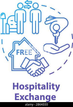 Symbol für das Konzept des Hospitality Exchange. Budget Tourismus, billige Unterkunft Idee dünne Linie Illustration. Erschwingliche Erholung. Kostenlose Übernachtung. Vektor Stock Vektor