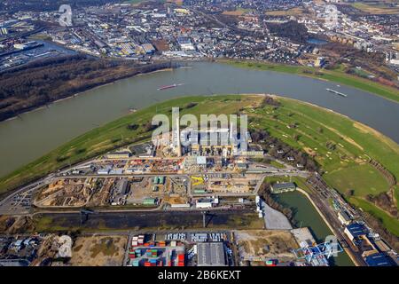 , Gas- und Dampfturbinenkraftwerk Lausward in Rheinbogen, 24.02.2014, Luftbild, Deutschland, Nordrhein-Westfalen, Niederrhein, Düsseldorf Stockfoto