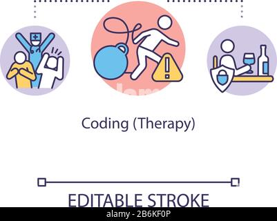 Symbol für das Konzept der Codierung. Suchtbehandlung Idee dünne Linie Illustration. Gefälschtes Verfahren. Überzeugende Technik. Vektor-isolierte Umriss-RGB-Farbe Stock Vektor
