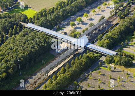 Straßenbahnstation Veltings Arena in Gelsenkirchen, Luftbild, 03.09.2011, Deutschland, Nordrhein-Westfalen, Ruhrgebiet, Gelsenkirchen Stockfoto