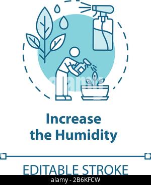 Symbol für das Konzept zur Erhöhung der Luftfeuchtigkeit. Hausanlagen pflegen. Innenblumen betreffen. Feuchtigkeitspflege Idee dünne Linie Abbildung. Vektor-isolierter Umriss Stock Vektor