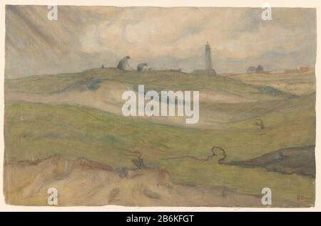 Dünenlandschaft mit Leuchtturm und Netzen Boeters Dünenlandschaft mit Leuchtturm und Netzen Boeters Objektart: Gemälde Artikelnummer: RP-T 1953-504 Hersteller: Künstler: French Smissaert dating: 1872 - 1944 Physikalische Merkmale: Schwarze Kreide, Pinsel und Ölfarbenmaterial: Leinenölkreidetechnik: Pinselgröße: H 345 mm × W 538 mm Betreff: Dünen (nicht sichtbares Meer); in den Dünen Leuchtturm, Feuerschlag oder Fischernetze Stockfoto