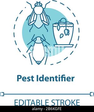 Symbol für das Konzept der Schädlingskennung. Blumen pflegen. Innenanlagen sind betroffen. Bugs in Houseplants zu beseitigen, ist eine dünne Linienabbildung. Vektor isoliert Stock Vektor