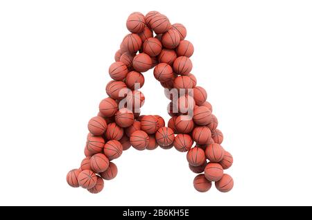 Brief A von Basketballbällen, 3D-Rendering isoliert auf weißem Hintergrund Stockfoto