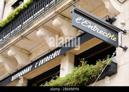 Bordeaux, Aquitanien/Frankreich - 01 15 2020: L'entrecote Zeichen Logo Marke französische Kette Restaurant Gebäude Stockfoto