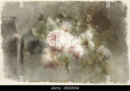 Eine Vase mit Rosen, SK-A-2741 A Vase mit pinkfarbenem Objekttyp: Zeichnung Aquarell Objektnummer: SK-A-2741 Hersteller: Zeichner: Margaretha Roosenboom Datum: 1853-6 physische Eigenschaften: Bürste in Farbmaterial: Papiertechnik: Pinselmaße: H 790 mm × W 500 mm Betreff: Blumen in einer Vasenblume: Rose Stockfoto