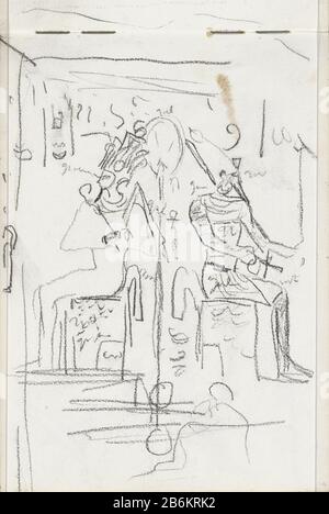 Ägyptischer Reliefobjekttyp: Skizzenblatt Artikelnummer: RP-T-1949-666-17 Aufschriften / Marken: Farbnotiz handschriftliche Beschreibung: Wahrscheinlich ein Reliefbild aus einem Tempel. Seite 17 eines Skizzenbuchs mit 23 bladen. Hersteller : Künstler Marius Bauer Ort Herstellung: Ägypten Datum: 193 Physische Merkmale: Schwarzes Kreidematerial: Papierfach Kreidekunst (+ Erleichterung  Skulptur) Stockfoto