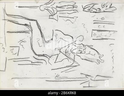 Ägyptischer Reliefobjekttyp: Skizzenblatt Artikelnummer: RP-T-1949-666-2 Aufschriften/Marken: Farbnotiz handschriftliche Beschreibung: Wahrscheinlich ein Reliefbild aus einem Tempelinneren. Seite 2 aus einem Skizzenbuch mit 23 bladen. Hersteller : Künstler Marius Bauer Ort Herstellung: Ägypten Datum: 193 Physische Merkmale: Schwarzes Kreidematerial: Papierfach Kreidekunst (+ Erleichterung  Skulptur) Stockfoto