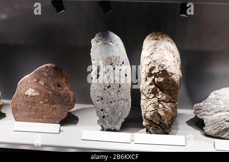 Sammlung von Gesteinen und Mineralien Stockfoto