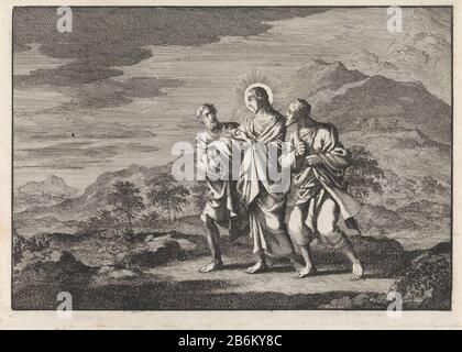 Emmaus Objektart: Bild Artikelnummer: RP-P-ob-45.123Catalogusreferentie: Van Eeghen 3078 Aufschriften / Marken: Sammlermarke, umgekehrtes unteres Zentrum, gestempelt: Lugt 2228 Hersteller: Druckmaschine Jan Luyken Herausgeber: Pieter Mortier (I) Ort Herstellung: Druckmaschine: Haarlem Herausgeber: Amsterdam Ätztechnik: 1703 Physikalische Merkmale: Papierätzverfahren: Abmessungen: Papierätzverfahren: Abmessungen: Papierätzverfahren: H 111 mm × W 156 mmToelichtingProefduk eine Buchillustration für David Martin. Geschichte des Alten und neuen Testaments. Amsterdam, Pieter Mortier, 1703. Teil II Die Buchillustrationen zum Bibl Stockfoto