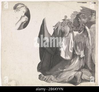 Engelen in Anbietung Zwei Engel in Anbetung nach links. Left Initiated ven ein Engel mit gefalteten Händen rechts. Hersteller: Druckmaschine: Anonym (Namensnennung abgelehnt) Ort Herstellung: Niederlande Datum: 1688 - 1748 Physische Merkmale: Fahrzeugmaterial: Papiertechnik: Engra (Druckverfahren) Abmessungen: Blatt: H 333 mm × W 382 mm Betreff: Engel in Anbetung Stockfoto