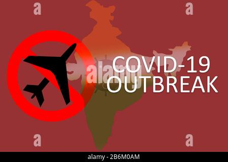 Anschauliches Beispiel für ein Reiseverbot in indien aufgrund des Kovid-19-, Coronavirus- und NCov-2019-Ausbruchs in Indien. Stockfoto