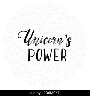 Unicorn-Schriftzug für Baby, Kinder, Mädchen-Logo, Banner-Design. Handgezeichnetes Zitat aus Kalligraphie. Isolierte Vektorgrafiken. Stock Vektor