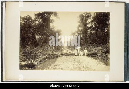 Europeanen poseren bij een omgekapte boom bij de aanleg van een weg door het oerwoud in Redagei, Sumatra Deze foto maakt deel uit van een Album. Hersteller : fotograaf: H. Ernst & CoPlaats Herstellung: Sumatra dating: CA. 1890 - ca. 1900 Material: Fotopapier karton Techniek: Albuminedruk Abmessungen: Foto: H 242 mm × b 366 mmToelichtingIn de lijst van afbeeldingen wordt foto beschreven met de woorden Weg durch den Urwalt in Redagei. Betrifft: Straße, PfadErwachsener (+ sieben Personen)Erwachsener Frauenwald, Holz Stockfoto