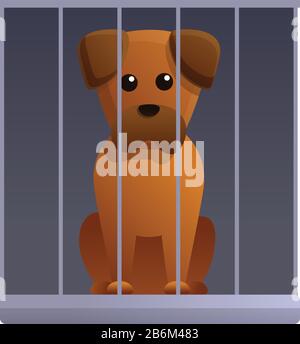 Trauriger Hund im Schutzkäfig. Cartoon des traurigen Hundes im Schutzkäfig Vektorsymbol für Webdesign isoliert auf weißem Hintergrund Stock Vektor