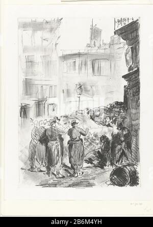 Executie door vuurpeloton van aanhangers van Paris Commune La Barricade in einer Pariser Straße durch eine Blockade, während des französisch-preussischen Krieges 1871, schossen drei Männer, Anhänger der Pariser Kommune. Die lebhaften Linien durch unterschiedliche Anwendungen der Krebse auf dem Stein erzeugen den Eindruck eines vor Ort hergestellten Werks. Hersteller: Druckmaschine: Edouard Manet In Zeichnung Edouard Manet Herausgeber: Lemercier & Cie (Listed Property) Herstellung:. Paris Datum: 1871 Physikalische Merkmale: Lithographie auf dem Material der Chine-Collé: Chine-Collé-Technik: Lithographie (Technik) Abmessungen: Bild: H 465 mm × W 33 Stockfoto