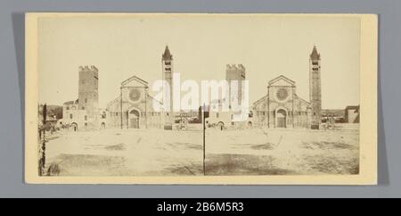 Exterieur van de Basilica di San Zeno te Verona Niederländisch: Identification Title(s) Exterior der Basilika San Zeno in Verona Objektart: Stereobild Artikelnummer: RP-F F07301 Aufschriften/Marken: Inschrift-Verso, handschriftlich: "VERONA SAN ZENO" Hersteller: Fotograf: Anonymer Ort Herstellung: Verona Datum: CA. 1850 - ca. Physikalische Eigenschaften: Albuminpapier Druckmaterial: Pappe Papiertechnik: Albumindruck Abmessungen: Sekundärträger: H 85 mm × W 170 mm Betreff: Teile der Kirche außen und Anbauten: Campanile façade (oder Haus oder Gebäude) Innenraum der Kirche, whe Stockfoto