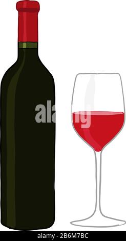 Flasche und Glas Rotwein Stock Vektor