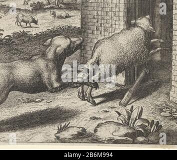 Fabel van de Wolf en het schaap EIN Schaf betreibt eine Kirche, gefolgt von einem Wolf. Die Fabel beschreibt, wie ein Wolf ein Schaf jagt und in einer Kirche gefangen ist. Die Moral der Geschichte lehrt, dass bessere Appetithäppchen bettgehen können. Hersteller: Druckmaschine: Ägidius Sadelernaar Bild von Marcus Gheeraerts (I) zu entwerfen: Marcus Gheeraerts (I) Herausgeber: Ägidius SadelerPlaats Herstellung: Prag Datum: 1608 Physische Merkmale: Ätzung und Engraa; Briefpressdruck Material: Papiertechnik: Ätzung / Engras (Druckverfahren) / Briefpresseabmessungen: Blatt: 96 mm × für Sadelie 112 Stockfoto