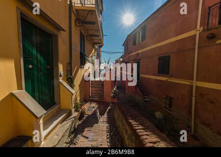 Blick auf die Boccadasse von Genua, Ligurien, Ligurisches Meer, Italien Stockfoto