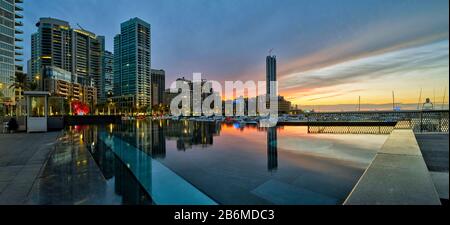 Sonnenuntergang an der Zaitunay Bay, Marina, Beirut, Libanon Stockfoto