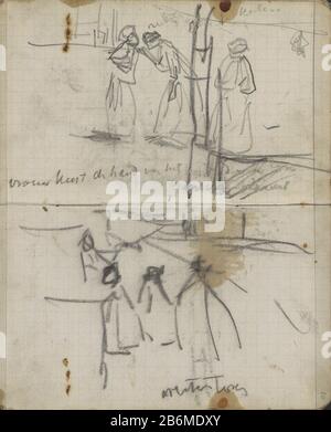 Figuren bij het Paleis de op de Dam te Amsterdam en een gezicht op de Westertoren Figuren im Palast der Dam in Amsterdam und ein Gesicht auf dem Wester Anwesen Typ: Skizzenbuch Blatt Artikelnummer: RP-T-1924-94-19 Aufschriften / Marken: Anmerkung, handschriftlich: "Palast/Frau küsst die Hand, die das Kind [...] 'Annotation, handschriftlich:' Wester Toren'kleurnotiie handschriftliche Beschreibung: Linke Küstenfrau die Hand des Kindes am Arm einer anderen Frau. Rechts ein Blick auf den Turm der Westerkerk in Amsterdam mit Figuren im Vordergrund. Seite 19 und Seite 20 eines Skizzenbuchs mit 30 Schaufeln Manu Stockfoto